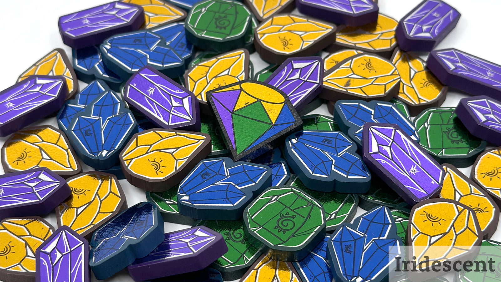 Gems of Iridescia - Iridescent Edition - Deluxe wooden gem tokens with metallic finish